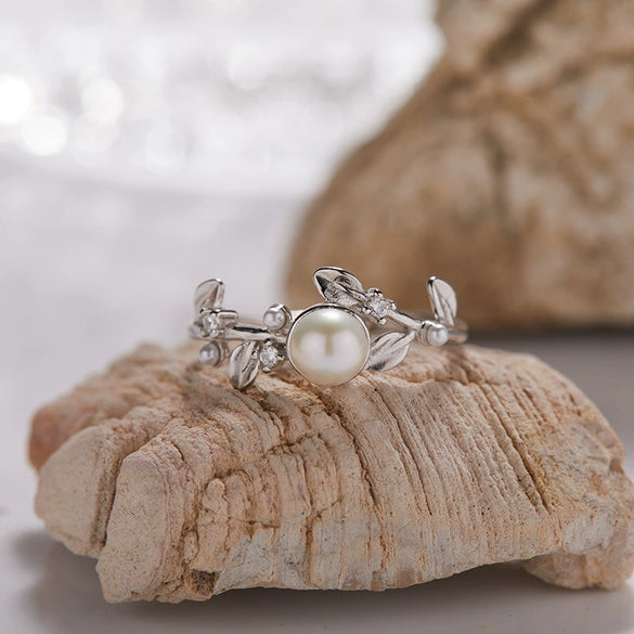 Ring 925 Silver Natural Freshwater Pearl Geometric Women's Fashion Sweet Open