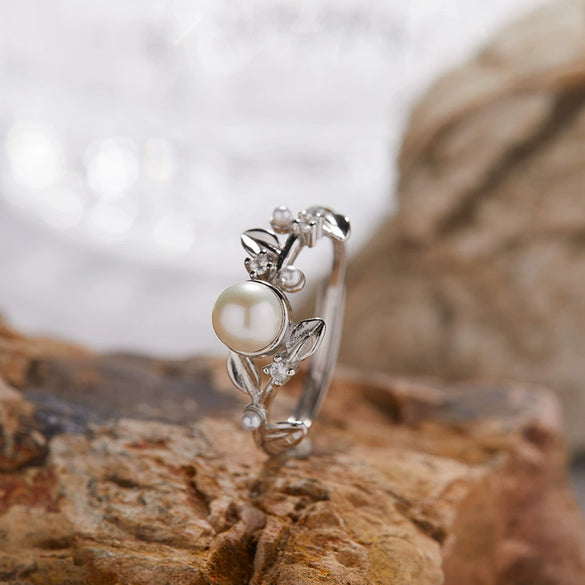 Ring 925 Silver Natural Freshwater Pearl Geometric Women's Fashion Sweet Open