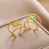 Ring Stainless Steel Double Row Star Snake Inlaid Semiprecious Stone Electroplated