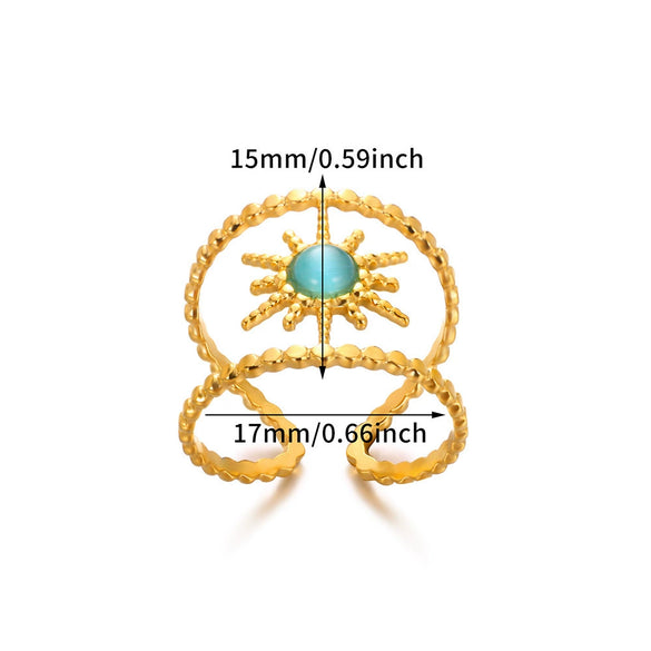 Ring Stainless Steel Double Row Star Snake Inlaid Semiprecious Stone Electroplated