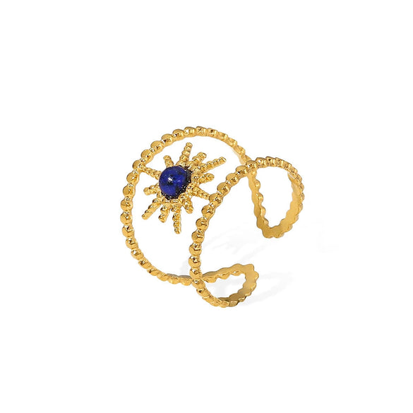 Ring Stainless Steel Doublerow Eightmang Star Semiprecious Stone Inlaid Geometric Electroplated