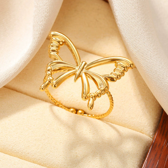 Ring Stainless Steel Geometric Bow Electroplated Design Women's Jewelry