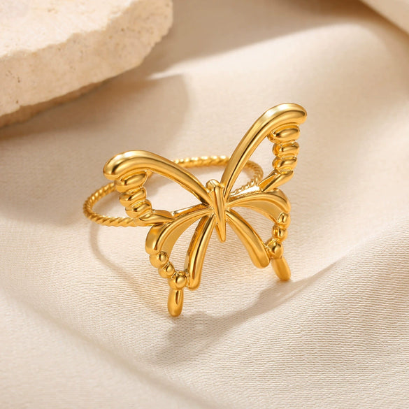 Ring Stainless Steel Geometric Bow Electroplated Design Women's Jewelry