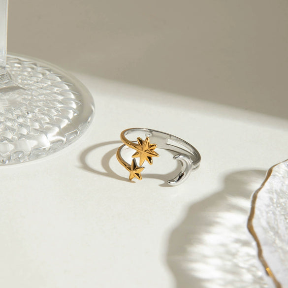 Ring Stainless Steel Geometric Electroplating Star Moon Design Female