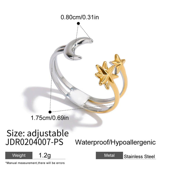 Ring Stainless Steel Geometric Electroplating Star Moon Design Female