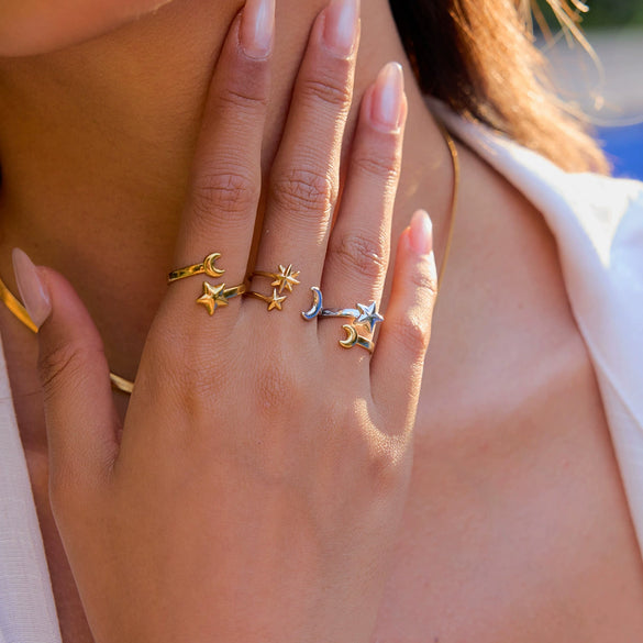 Ring Stainless Steel Geometric Electroplating Star Moon Design Female