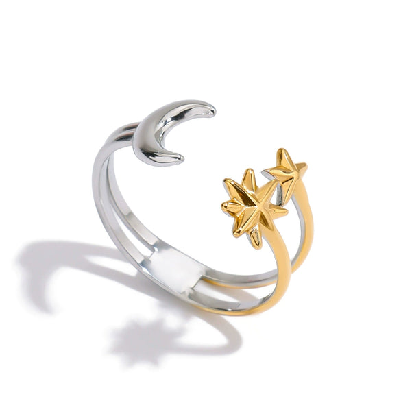 Ring Stainless Steel Geometric Electroplating Star Moon Design Female