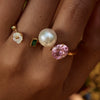 Ring Stainless Steel Geometric Electroplating Zircon Pearl Light Luxury Ins Style Women's