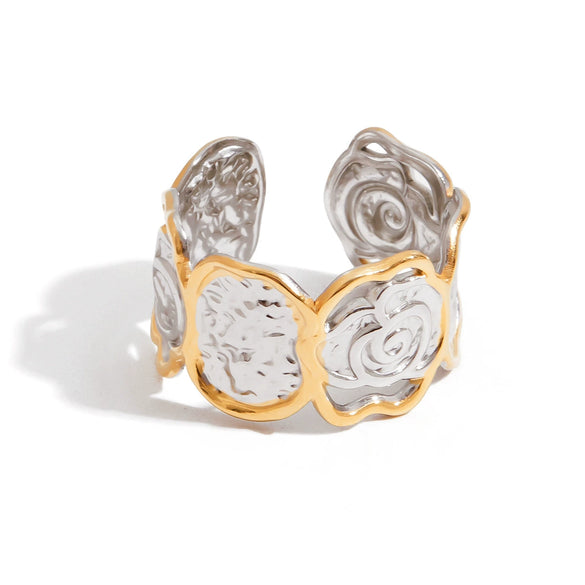 Ring Stainless Steel Geometric Hammer Pattern Electroplated For Women
