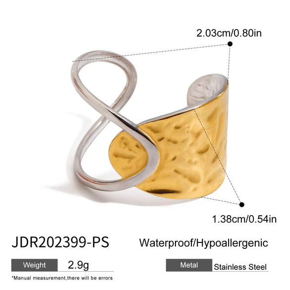 Ring Stainless Steel Geometric Hammered Hollow Gold And Silver Color Matching Electroplating Adjustable Opening Allmatch Colorfree Women's