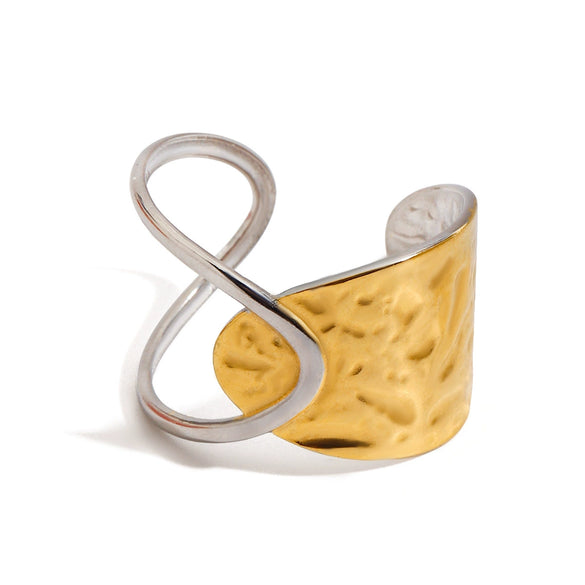 Ring Stainless Steel Geometric Hammered Hollow Gold And Silver Color Matching Electroplating Adjustable Opening Allmatch Colorfree Women's