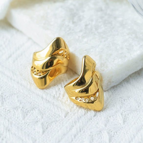 Ring Stainless Steel Geometric Hollow Grid Design Electroplating Personality Jewelry Accessories