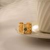 Ring Stainless Steel Geometric Hollow Inlaid Natural Stone Opening Electroplating Women's