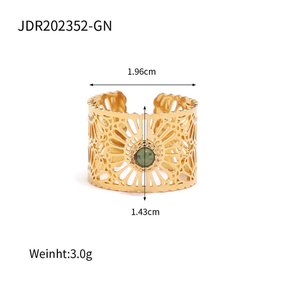 Ring Stainless Steel Geometric Hollow Inlaid Natural Stone Opening Electroplating Women's