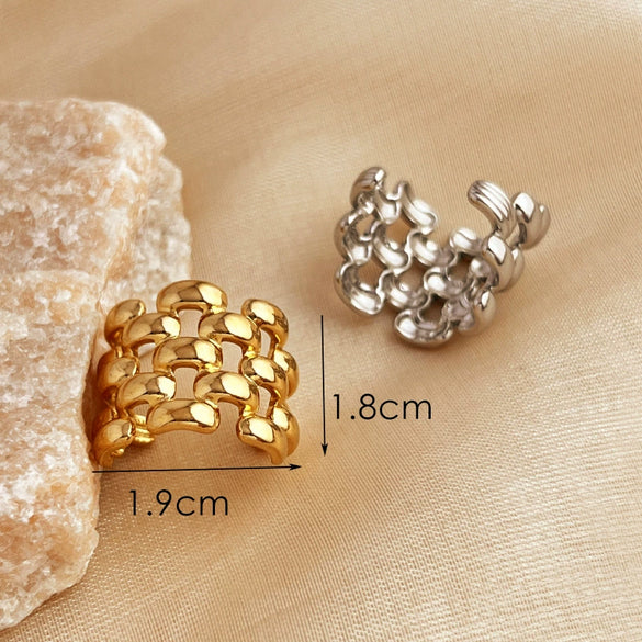 Ring Stainless Steel Geometric Rhombus Pattern Electroplated Unisex
