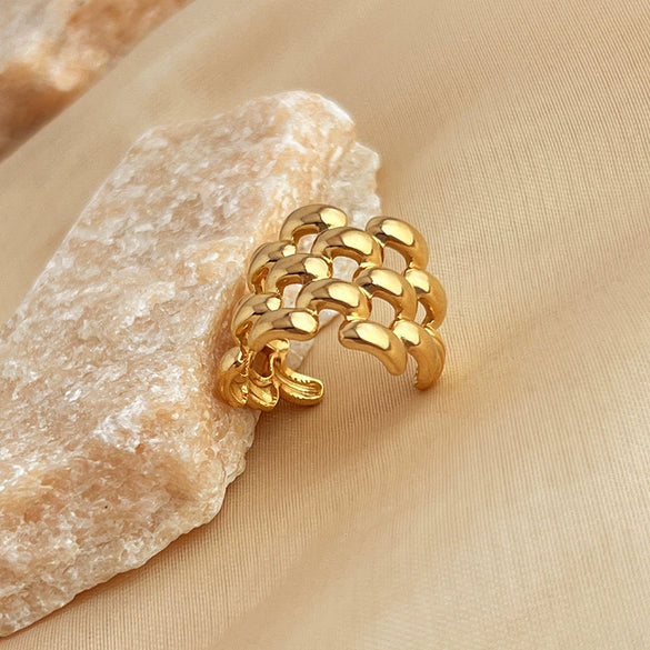 Ring Stainless Steel Geometric Rhombus Pattern Electroplated Unisex