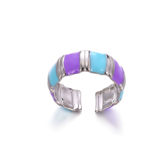 Ring Stainless Steel Geometric U Shape Oil Dripping Enamel Colorful Real Gold Electroplated