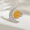 Ring Stainless Steel Gold And Silver Color Matching Hammer Pattern Geometric Moon And Sun Electroplating