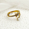 Ring Stainless Steel Gold Plated Diamond Star Freshwater Pearl French Retro Electroplating