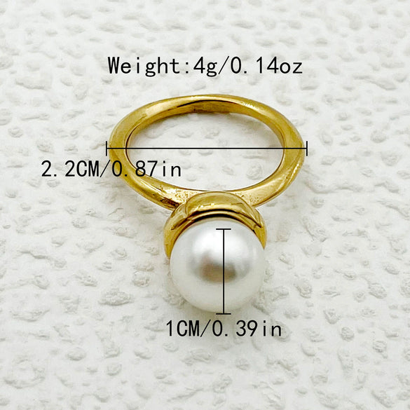 Ring Stainless Steel Gold Plated Diamond Star Freshwater Pearl French Retro Electroplating