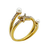 Ring Stainless Steel Gold Plated Diamond Star Freshwater Pearl French Retro Electroplating