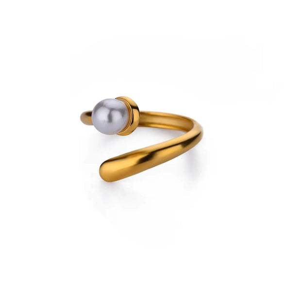 Ring Stainless Steel Imitation Pearl 8Shaped Double Layer Gourd Open Finger Electroplating Women's