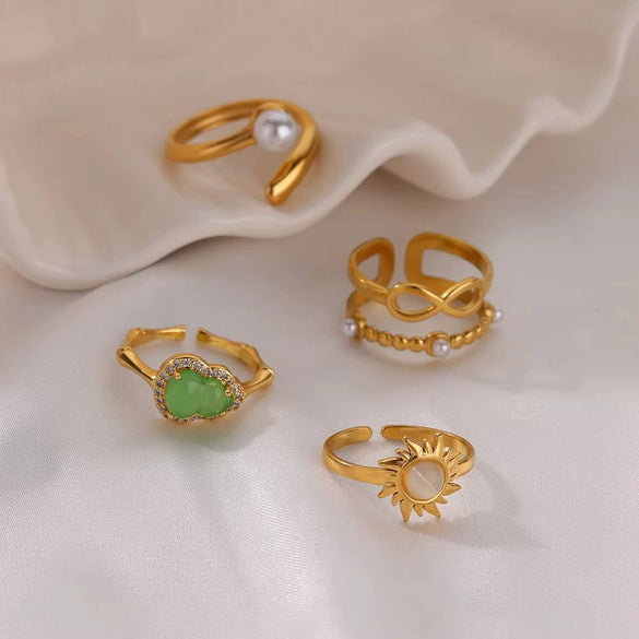 Ring Stainless Steel Imitation Pearl 8Shaped Double Layer Gourd Open Finger Electroplating Women's