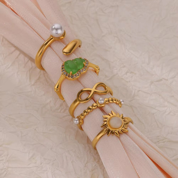 Ring Stainless Steel Imitation Pearl 8Shaped Double Layer Gourd Open Finger Electroplating Women's