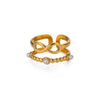 Ring Stainless Steel Imitation Pearl 8Shaped Double Layer Gourd Open Finger Electroplating Women's