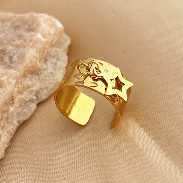 Ring Stainless Steel 18K Gold Plated Heart Geometric Opening Unisex Electroplated