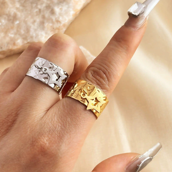Ring Stainless Steel 18K Gold Plated Heart Geometric Opening Unisex Electroplated