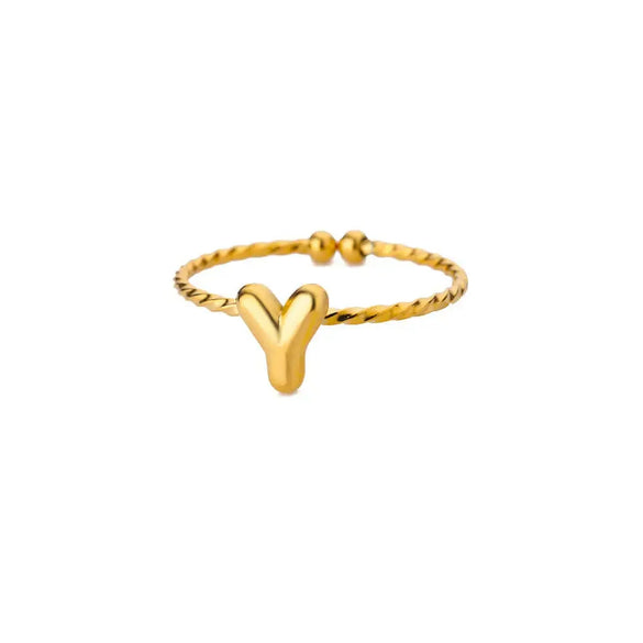 Ring Stainless Steel 18K Gold Plated Letter Open Unisex Electroplated