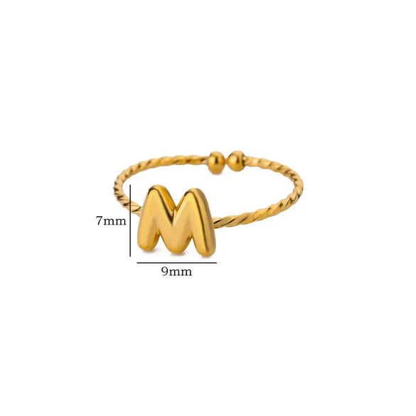Ring Stainless Steel 18K Gold Plated Letter Open Unisex Electroplated