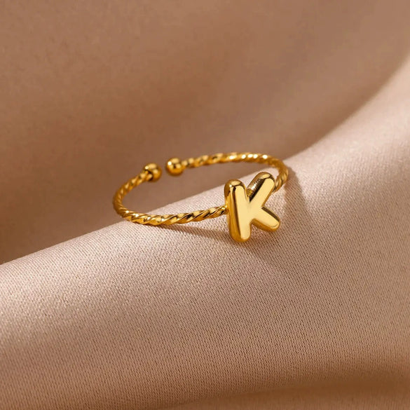 Ring Stainless Steel 18K Gold Plated Letter Open Unisex Electroplated