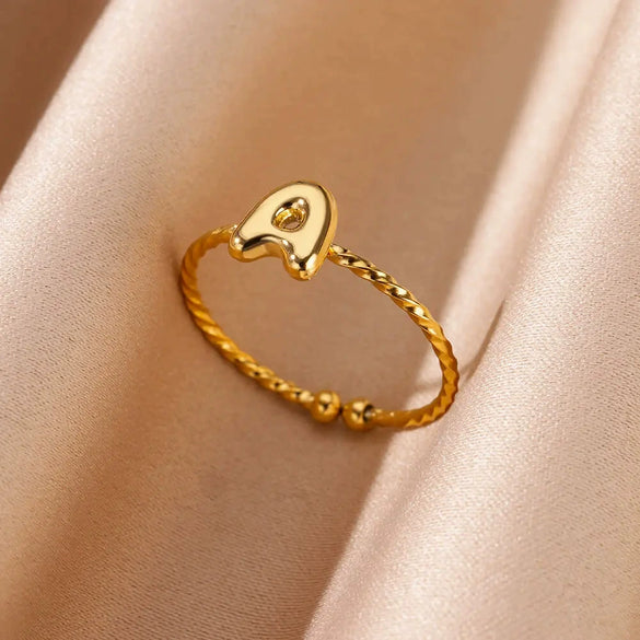 Ring Stainless Steel 18K Gold Plated Letter Open Unisex Electroplated
