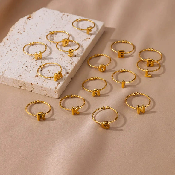 Ring Stainless Steel 18K Gold Plated Letter Open Unisex Electroplated
