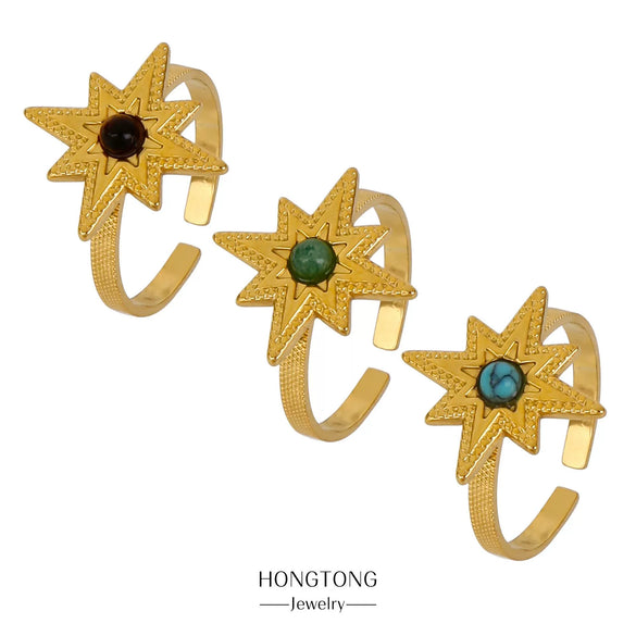 Ring Stainless Steel Natural Turquoise Electroplating Stellar Fashion Charm Women