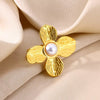 Ring Stainless Steel Pearls Geometric Exaggerated Four Petal Flower Electroplating