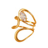 Ring Stainless Steel Real Gold Plated Geometric Water Drop Zircon Open Doublelayer Specialshaped