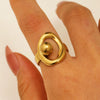 Ring Stainless Steel Real Gold Plated Geometric Water Drop Zircon Open Doublelayer Specialshaped