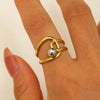 Ring Stainless Steel Real Gold Plated Geometric Water Drop Zircon Open Doublelayer Specialshaped