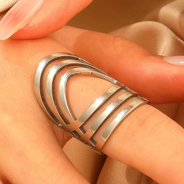 Ring Stainless Steel Real Gold Plated Geometric Water Drop Zircon Open Doublelayer Specialshaped