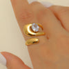 Ring Stainless Steel Real Gold Plated Geometric Water Drop Zircon Open Doublelayer Specialshaped