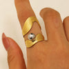 Ring Stainless Steel Real Gold Plated Geometric Water Drop Zircon Open Doublelayer Specialshaped