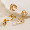 Ring Stainless Steel Real Gold Plated Geometric Water Drop Zircon Open Doublelayer Specialshaped