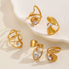 Ring Stainless Steel Real Gold Plated Geometric Water Drop Zircon Open Doublelayer Specialshaped