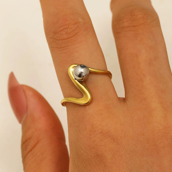 Ring Stainless Steel Real Gold Plated Geometric Water Drop Zircon Open Doublelayer Specialshaped