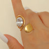 Ring Stainless Steel Real Gold Plated Geometric Water Drop Zircon Open Doublelayer Specialshaped