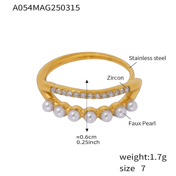 Ring 316L Stainless Steel Double Layer 5A Zircon Viscose Drill Side Opening Adjustment Geometric Style 18K Gold Plated