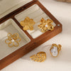 Ring Titanium Steel Flower Leaves Geometric Electroplated Highend Jewelry